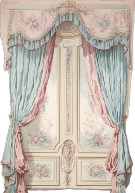 Victorian Pastel Aesthetic, Marie Antoinette Color Palette, Bridgerton Aesthetic Decor, Rococo Room Decor, Ever After High Bedroom, Marie Antoinette Aesthetic Bedroom, Pastel Victorian Aesthetic, Bridgerton Bedroom Aesthetic, Castle Curtains