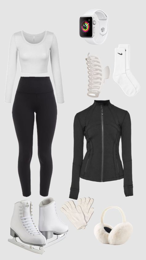 #myfirstshuffle Figure Skating Outfit Aesthetic, Figure Skater Practice Outfit, I E Skating Outfit, Casual Skating Outfit, Figure Skater Outfit Practice, Skating Clothes, Figure Skating Skates, Ice Skating Outfit Inspo Casual, Ice Staking Outfit