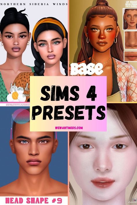 sims 4 presets collage Ears Sims 4, Sims 4 Presets, Protruding Eyes, Straight Nose, Droopy Eyes, Almond Shaped Eyes, High Cheekbones, Female Head, Head Shapes