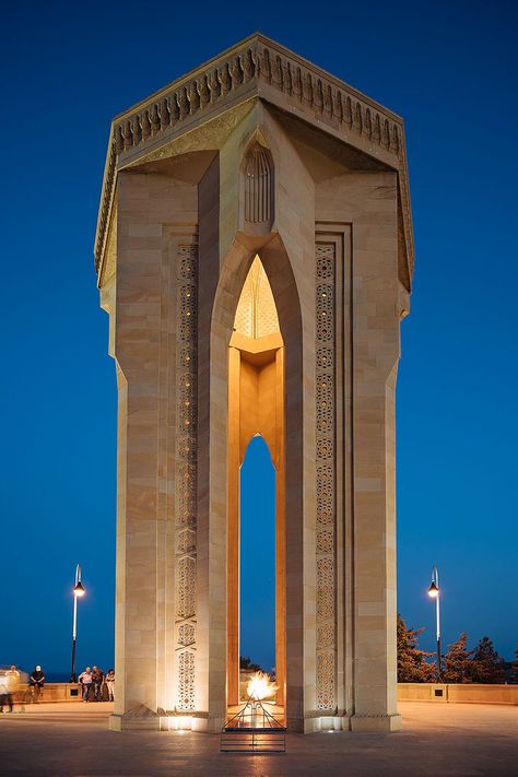 shahidlar-monument-exterior-architecture-baku-azerbaijan Azerbaijan Architecture, Monument Exterior, Arab Architecture, Buildings Background, Arabic Architecture, Baku City, Monumental Architecture, Ice Palace, Baku Azerbaijan