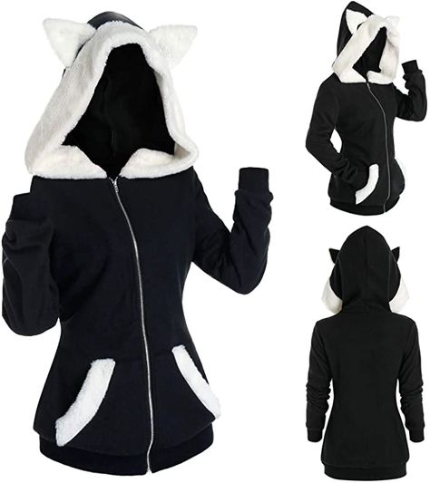 Hoodie Base, Cosplay Cat, Hood Hat, Cat Parenting, Cat Ear, Cat Clothes, White Hoodie, Zip Up Hoodie, Look Chic