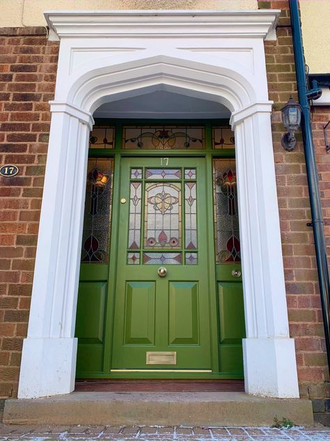 Art Deco Front Door Entrance, Art Deco Stained Glass Door, Green Doors Front Entrance, Art Deco Front Door, Art Deco Stained Glass, Green Front Doors, Luxury Door, Stained Glass Door, Front Door Entrance