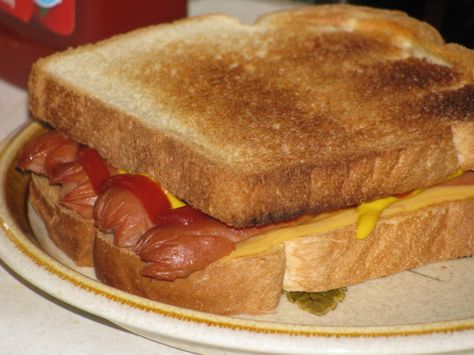 We loved it when our mom made these for us when we were kids.  It is a fun way… Leftover Hot Dog Recipes, Hot Dog Sandwich Recipe, Hot Dog Slaw Recipe, Grilled Cheese Hot Dog, Hot Dog Sandwich, Struggle Meals, Dogs Recipes, Quick Foods, Cottagecore Recipes