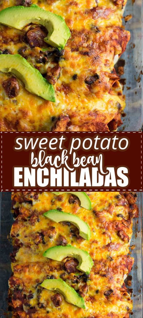 Sweet Potato Black Bean Enchiladas, Enchiladas Mexicanas, Enchiladas Beef, Potato Enchiladas, Sweet Potato Dinner, Sweet Potato Black Bean, Black Bean Enchiladas, Sliced Avocado, Bean Enchiladas