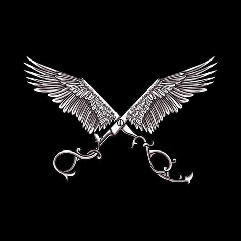 Cool Hair Stylist Scissors With Wings Tattoo Hairdresser - Wings Tattoo Hairdresser - Pin | TeePublic Scissor Logo Design, Hairstyles Logo Design, Hair Stylist Tattoo Designs, Beautician Tattoo, Barber Tattoo Ideas, Hair Stylist Tattoo, Hairdresser Tattoo, Scissor Tattoo, Hair Stylist Logo Design