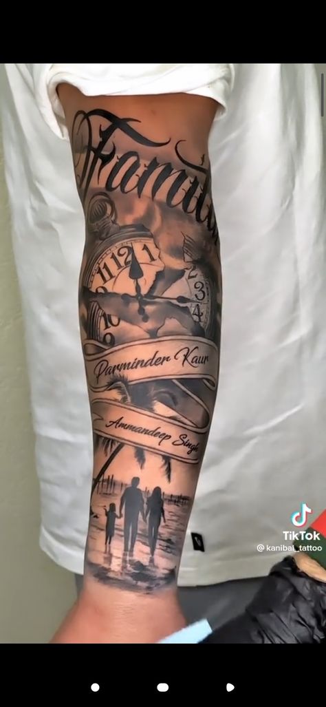 Family Leg Sleeve Tattoo, Half Sleeve Family Tattoo For Men, Family Themed Tattoos For Men, My Family Tattoo Ideas, Wife And Son Tattoo For Men, Family Tattoos For Men Sleeve, Mom Tattoo For Men Forearm, Tattoo Family Ideas Men, Family Tattoos For Men Arm Half Sleeves