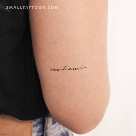 "Resiliencia" temporary lettering tattoo located on the Cursive Spanish Tattoos, Resilience Tattoo, Small Dope Tattoos, Spanish Tattoos, International Tattoo, Lettering Tattoo, Tattoos Gallery, Dope Tattoos, Tattoo Lettering