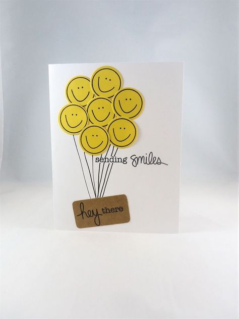 Sending Smiles, Hand Lettering Cards, Birthday Card Drawing, Miss You Cards, Card Drawing, Cricut Cards, Face Card, Smiley Faces, Encouragement Cards