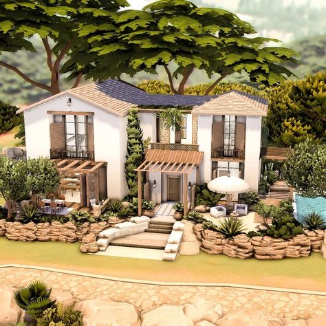 Sims 4 Tartosa Home, Tartosa Houses Sims 4, Sims 4 Houses Mediterranean, Spanish Style Homes Sims 4, Mediterranean Sims 4 Cc, Tartosa Builds Sims 4, Sims 4 Tartosa Build, Sims 4 House Aesthetic, Sims 4 Summer House