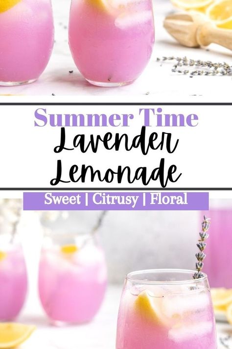 A classic summer time drink gets a floral fun twist in this Lavender Lemonade! This sweet, citrusy, and slightly floral drink is made by creating an easy to make lavender simple syrup, and mixing it with freshly squeezed bright, citrusy lemons, and then of course some ice cold water! As well, this Lavender Lemonade can easily be made sparkling, by substituting the water for club soda, and can also be made alcoholic with the addition of vodka! Perfect for a refreshing summertime sip! Lavender Drink, Good Lemonade Recipe, Lavender Simple Syrup, Cold Drinks Recipes, Floral Drink, Easy Alcoholic Drinks, Yummy Summer Drinks, Ice Cold Water, Rosemary Simple Syrup