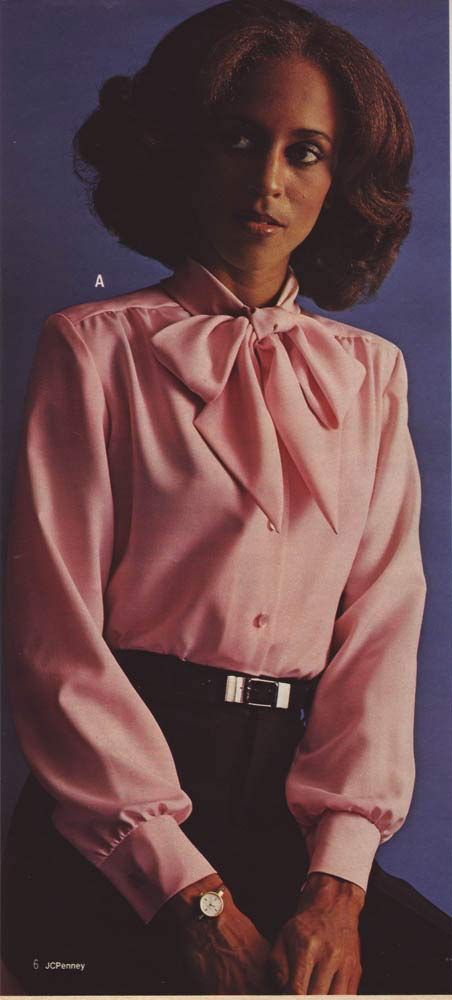 Fashion in the 1970s: Clothing Styles, Trends, Pictures & History Jcpenney Christmas Catalog, 1970s Fashion Women, 1970s Blouse, 1970s Clothing, Jump Suits, 70s Blouse, Christmas Book, Bow Blouse, Fashion Catalogue