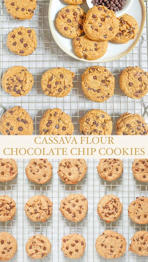 Cassava flour chocolate chip cookies are gluten free and paleo friendly. Cassava Flour Chocolate Chip Cookies, Cassava Flour Cookies, Chocolate Chip Cookies Gluten Free, Paleo Chocolate Chip Cookies, Butter Pecan Cookies, Cookies Gluten Free, Gluten Free Cookie Recipes, Cookie Recipes Unique, Dairy Free Chocolate Chips