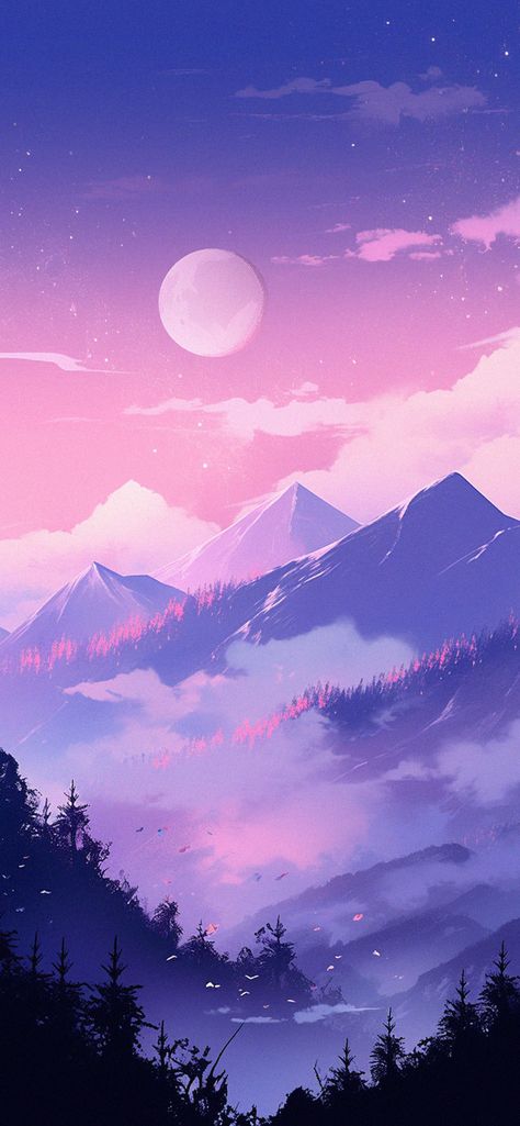 Mountains & Moon Purple Wallpapers - Purple Mountains Wallpaper Stars And Mountains, Purple Mountains, Cool Background, Purple Wallpapers, Under The Moon, Purple Hues, The Moon, Moon, Wallpapers