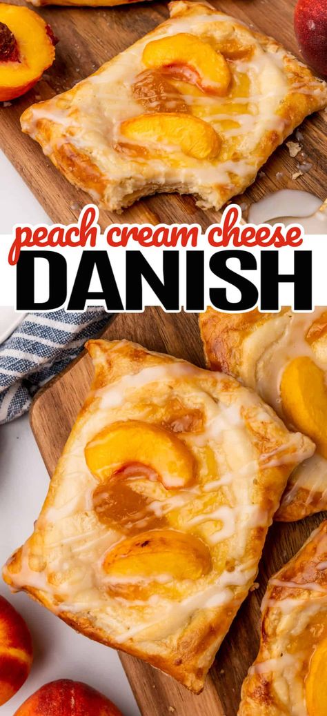 Peach Danish, Breakfast Puff Pastry, Easy Cheese Danish, Danish Breakfast, Easy Puff Pastry Desserts, Peach Puff Pastry, Peaches Cream Cheese, Cream Cheese Danish Recipe, Puff Pastry Recipes Dessert