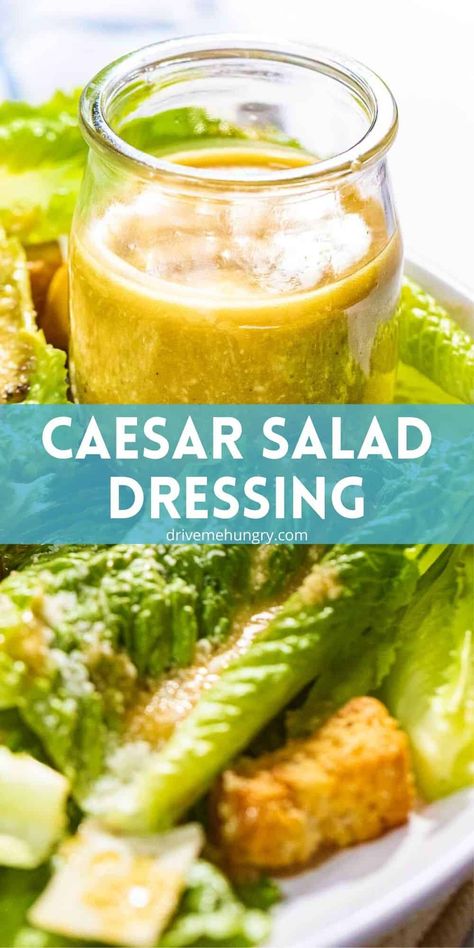 This homemade Caesar salad dressing is authentic, easy, and tastes better than store-bought dressing! It’s made with anchovies, garlic, parmesan cheese, lemon juice, and egg yolks for tasty Caesar dressing ready in 5 minutes! Homemade Ceasar Dressing With Anchovy, Homemade Ceasar Salad, Homemade Caesar Salad, Caesar Salad Dressing Recipe, Homemade Caesar Salad Dressing, Recipes With Parmesan Cheese, Homemade Caesar, Salad Dressing Recipes Healthy, Caesar Salad Dressing