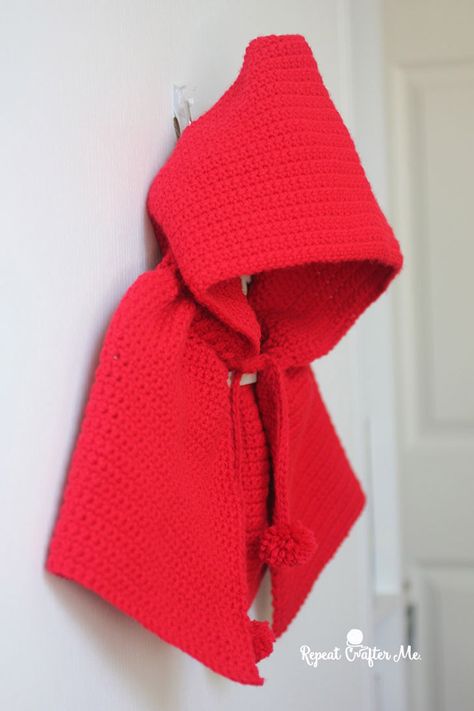 Little Red Riding Hood Cape | Yarnspirations Red Riding Hood Cape, Toddler Cape, Crochet Poncho Kids, Crochet Cape Pattern, Hood Cape, Girls Cape, Crochet Costumes, Hood Pattern, Repeat Crafter Me