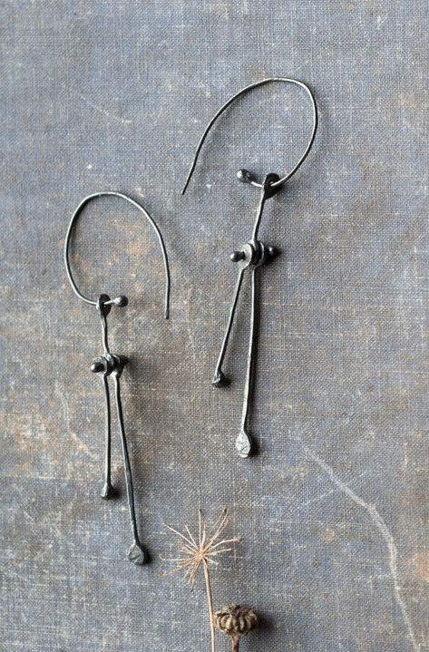 Kinetic Earrings, Rivet Jewelry, Kinetic Jewelry, Hammered Jewelry, Long Silver Earrings, Botanical Earrings, Abstract Earrings, Long Light, Earrings Inspiration