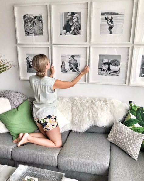 Photos Above Couch, Pictures Above Couch, Gallery Wall Couch, Gallery Wall Family, Wall Of Family Photos, Couch Wall Decor, Vintage Gallery Wall, Large Gallery Wall, Wall Trends