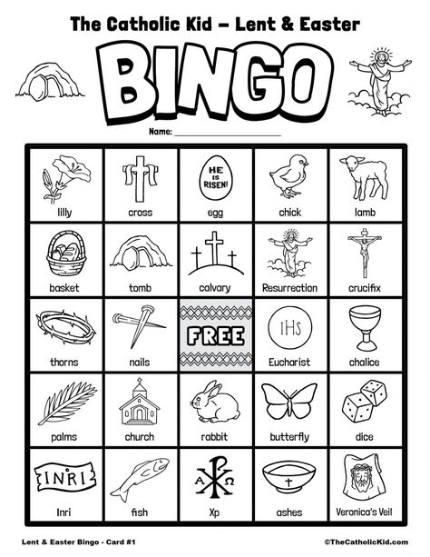 Lent & Easter Bingo Cards - TheCatholicKid.com Bible Bingo, Easter Bingo Cards, Catholic Easter, Easter Bingo, Catholic Lent, Adventure Bible, Easter Sunday School, Jesus Coloring Pages, Bingo For Kids