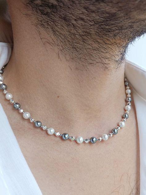 Mens Pearls, Men Wearing Pearls, Men Pearls, Mens Pearl Necklace, Y2k Choker, Pearl Necklace Men, Small Pearl Necklace, Men Necklaces, Boys Bracelets