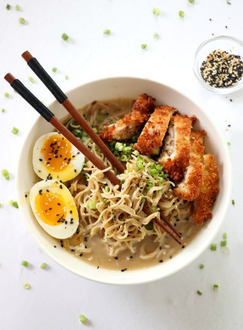 This Easy Miso Ramen recipe is definitely better than those ramen shops and it’s completed in under 30 minutes. There’s lots of components and layers to ramen and this is done in a fraction of the time. #ramen #noodles #chickenkatsu #miso #ramennoodles Easy Miso Ramen, Miso Ramen Recipe, Chicken Katsu Recipes, Katsu Recipes, Pork Ramen, Miso Ramen, Bowl Of Ramen, Ramen Recipe, Ramen Recipes