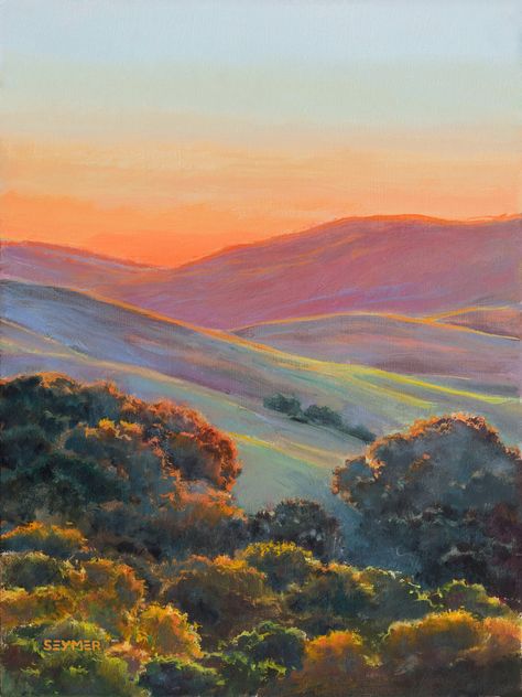 Original California hills painting. This is a sunset landscape oil painting of a country valley with California oaks.  🍁 DETAILS: ● This is an ORIGINAL OIL PAINTING on a wood panel. ● Title: 'A trip to the hills'. ● 100 % hand painted, not a print. * If you prefer a PRINT: https://www.etsy.com/listing/1083023769 ● It is PAINTED TO ORDER in the chosen dimensions.  * Your painting will be a very similar but unique recreation of the original design, the one in the pictures. *Custom sizes under req California Hills, Canvas Painting Ideas, California Landscape, Landscape Art Painting, Country Landscaping, Sunset Landscape, Mountain Art, Sunset Painting, Beginner Painting