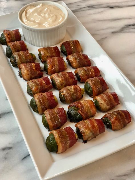 Bacon Wrapped Brussels Sprouts | The Kitchen Scout Bacon Wrapped Brussels Sprouts, Brussel Sprouts Appetizer, Bacon Wrapped Brussel Sprouts, Appetizer Recipes Cold, Bacon Brussel Sprouts, Broccoli Sprouts, Pasta Side Dishes, Wrapped In Bacon, Pasta Sides