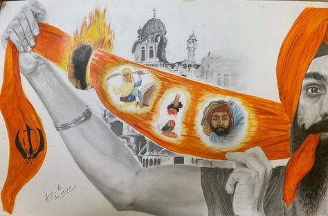 #turban #sikhism #sacrifices #punjab #art #painting #loveneetsingh_art @ArtTribue Punjab Drawing, Sikhism Art, Sikh Paintings, Punjab Art, Punjabi Art, Spiritual Art Painting, Dark Knight Wallpaper, Golden Temple Wallpaper, Sikh Art