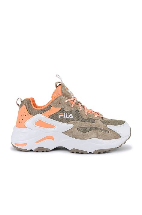 Fila Ray Tracer Sneaker in Cement, White & Canteloupe Fila Ray Tracer, Canteloupe, Nike Air Force 1s, Air Force 1s, Teva Sandals, Fashion Shoes Heels, Gucci Loafers, Vans Slip On, New Balance Sneakers