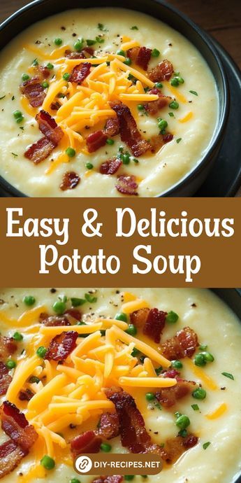 Looking for an easy dinner? This Potato Soup recipe is simple to make and full of flavor, with creamy potatoes, savory bacon, and a touch of sour cream. Potato Soup With Cheddar Cheese Soup, Soup With Potato Gnocchi, Potato Soup With Yellow Potatoes, Creamy Based Soup, Potato Soup With Dill, Simple Baked Potato Soup, Best Potatoes For Soup, Charleston's Baked Potato Soup, Potato Soup No Cream Cheese