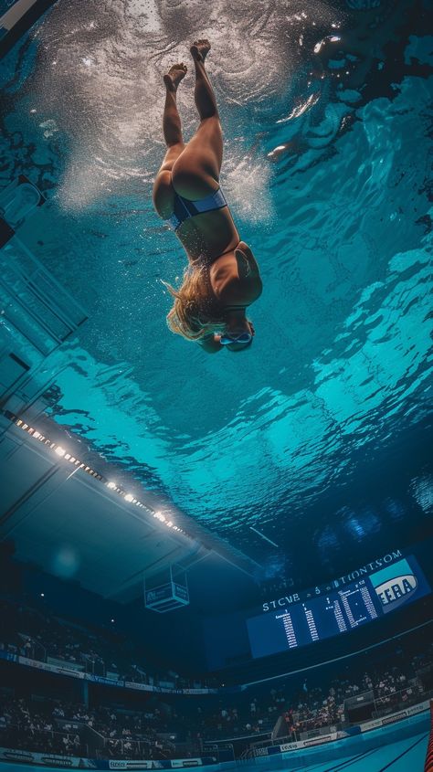 Underwater Swimming Action: A swimmer dives with precision into the deep blue water of a competitive swimming pool. #swimmer #underwater #diving #pool #competition #water #bubbles #swim #aiart #aiphoto #stockcake https://ayr.app/l/LE5D Teach Kids To Swim, Swimming Drills, Swimming Benefits, Diving Pool, Swimming Gear, Underwater Diving, Swimming Equipment, Action Images, Swimming Quotes