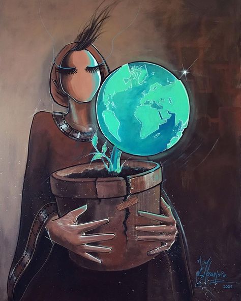 Shamsia Hassani on Instagram: “Earth/ زمين Repost. #earth #globe #responsibility #breathing #living #hope #artwork #painting #acrylic #spray #canvas #art…” Graffiti Workshop, Female Street Artist, Hope Artwork, Satirical Illustrations, Scale Drawing, Bright Art, Climate Action, Art Brut, Graffiti Artist