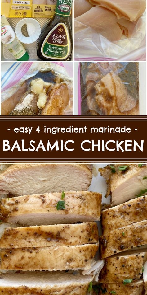 Baked Chicken Marinade, Easy Marinated Chicken, Sliced Chicken Breast Recipes, 4 Ingredient Chicken, Balsamic Salad Dressing, Balsamic Chicken Recipe, Balsamic Chicken Marinades, Balsamic Dressing Recipe, Chicken Breast Marinade