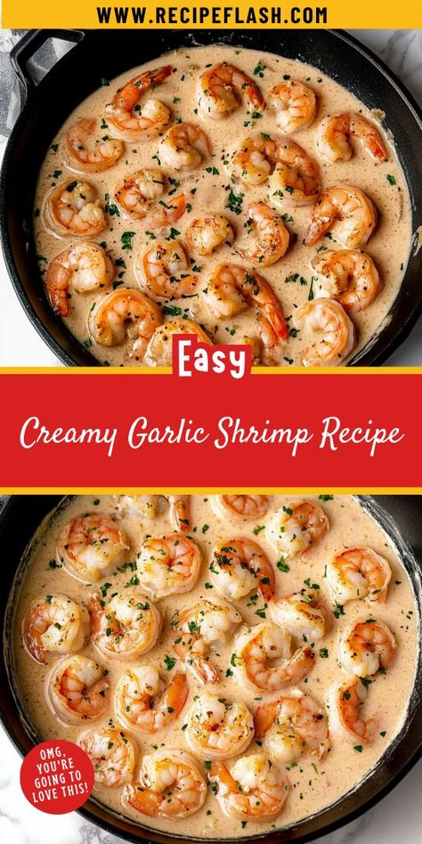 Are you ready to impress with a stunning seafood dinner? This Creamy Garlic Shrimp Recipe delivers rich flavors and a creamy texture that will wow your guests! Save this recipe for an easy and elegant meal that’s perfect for any occasion! Creamy Garlic Shrimp Recipe, Creamy Garlic Shrimp, Cauliflower Mash, Pasta Rice, Parsley Potatoes, Shrimp Recipe, Elegant Dinner, Quick Weeknight Meals, Garlic Shrimp