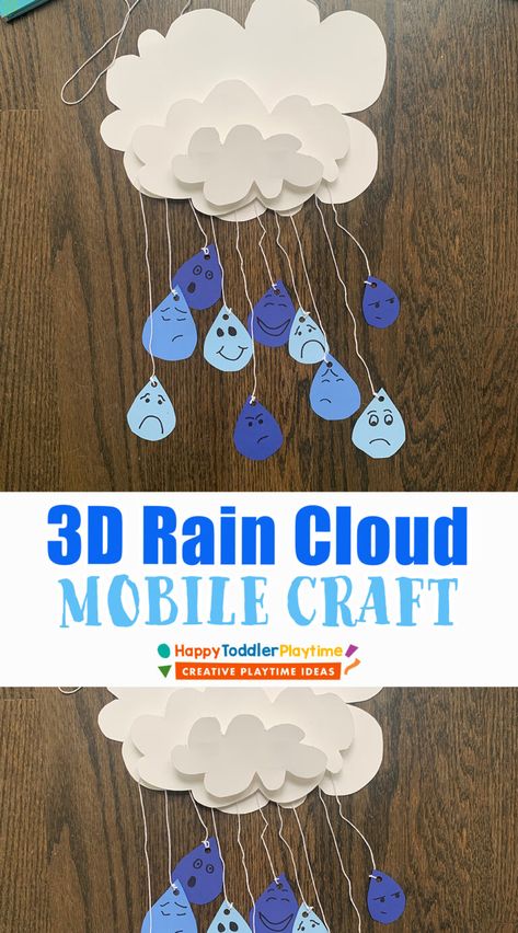 Rain Cloud Craft Preschool, Rainy Day Celebration In Preschool, Water Day Craft, Rain Crafts For Kids, Rain Cloud Craft, Rain Craft, Rain Crafts, Rainy Day Activity, Mobile Craft