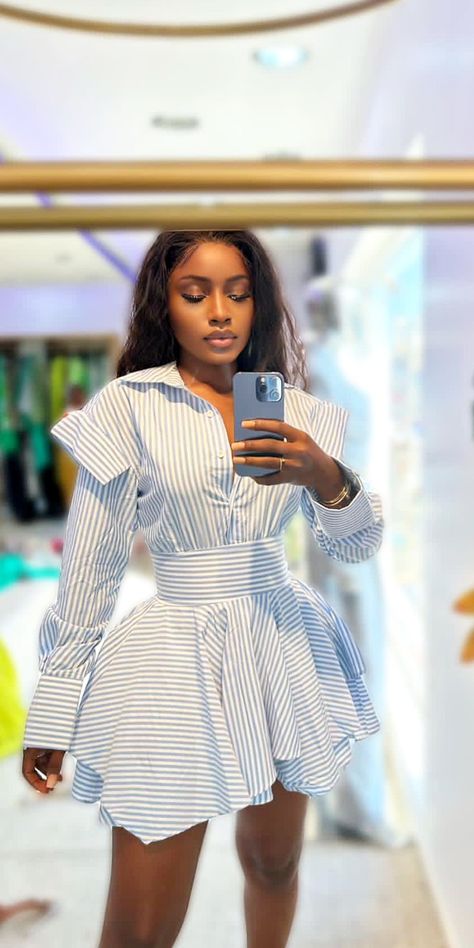 Handkerchief shirt dress Shirt Dress White Classy, Shirt Cocktail Dress, White Shirt Dress Photoshoot, Luxury Shirt Dress, Outing Dress For Women, Shift Dress Designs, Ankara Shirt Dress For Women, Classy Shirts For Women, Button Down Shirt Dress Outfit