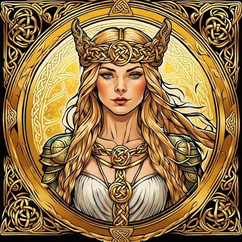 Frigga Goddess Art, Freya Drawing, Viking Shield Maiden, Winter Goddess, Slavic Goddess, Freya Goddess, Viking Warrior Woman, Valkyrie Tattoo, Girl Power Art