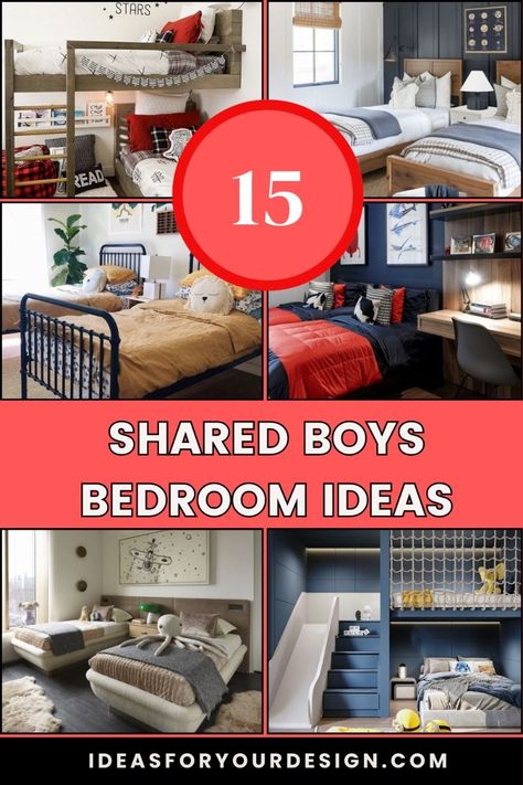 Creative shared boys bedroom ideas with bunkbeds for small spaces Shared Boys Bedroom Ideas, Bedroom Ideas With Bunkbeds, Pre Teen Boys Room, Beds Cozy, Shared Boys Bedroom, Ikea Boys Bedroom, Cool Boys Room, Ikea Inspired Kid's Room, Small Boys Bedrooms