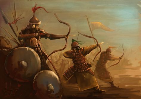 Mongolian Archers of Golden Horde Mongolian Warrior Art, Turkic Warrior, Ottoman Warrior, Mongol Art, Mongolian Empire, Mongolian History, Mongol Warrior, Mongol Empire, Persian Warrior