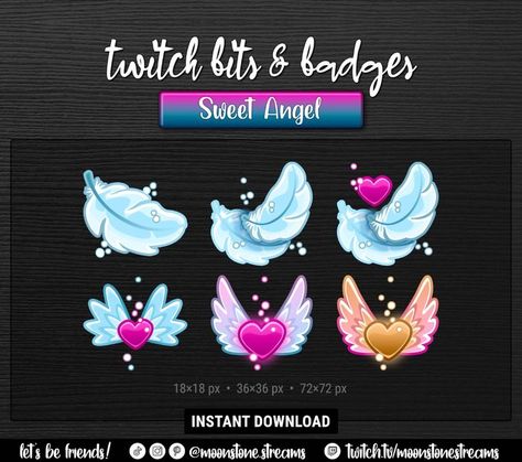 Download these adorable Sweet Angel Wing Bits & Badges to personalize your Twitch channel. These super cute and digitally hand-drawn badges are the perfect element to make your livestream stand out! ☁️💗☁️ Horned Angel, Stream Aesthetic, Twitch Bits, Badge Ideas, Gif Background, Magical Girl Aesthetic, Pastel Kawaii, Twitch Channel, Sakura Cherry Blossom