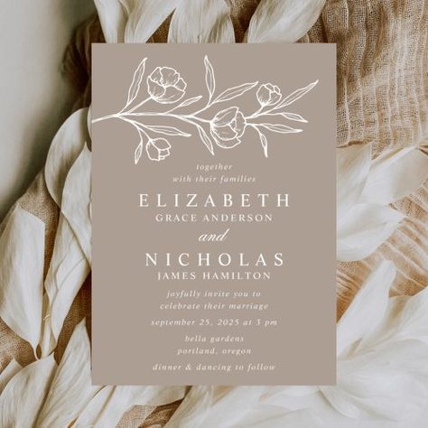 $2.92 | Sketched Floral Taupe Wedding #wedding, sketched flowers, botanical, elegant floral wedding invitations, spring wedding, summer wedding, modern floral, foliage, rustic floral, taupe Dusty Purple Wedding, Wedding Invitations Spring, Sketched Flowers, Tangled Wedding, Taupe Wedding, Elegant Floral Wedding, Floral Foliage, Wedding Invitation Size, Summer Wedding Invitations