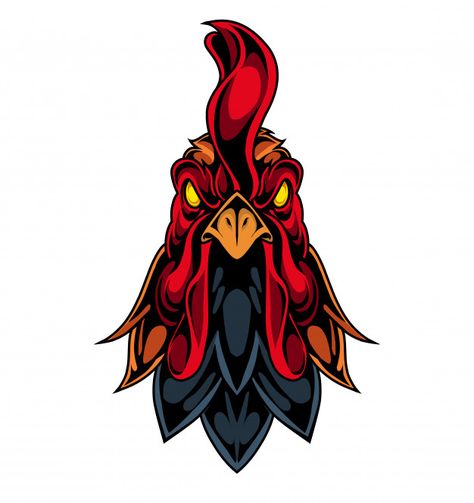 Rooster head mascot logo | Premium Vector #Freepik #vector #logo #character #cartoon #bird Rooster Head, Rooster Vector, Chicken Tattoo, Tato Tradisional, Rooster Tattoo, Cartoon Rooster, Rooster Logo, Chicken Logo, Rooster Art