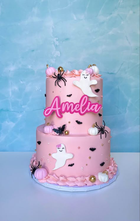 Spooky One First Birthday Smash Cake, Happy Booday Cake, Spooky One Cake Ideas, Spooky 1st Birthday Cake, Two Spooky 2nd Birthday Party Cake, Our Little Boo Is Turning Two Cake, Happy Boo Day Birthday Cake, Pink Halloween Cake Ideas, Ghost Baby Shower Cake