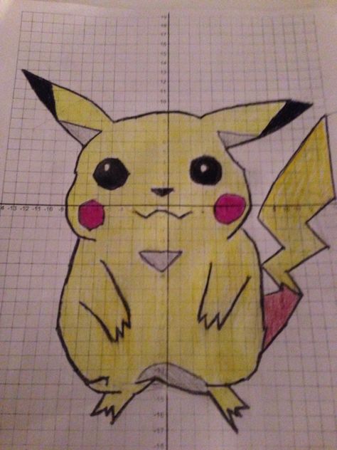 Pikachu made on grid paper from a list of coordinates on  Http://bellevillebulldogs.tripod.com/id21.html Coordinate Drawing, Coordinate Plane Graphing, Coordinates Art, Coordinate Plane, Grid Paper, Tripod, Pikachu, Drawings, Fictional Characters