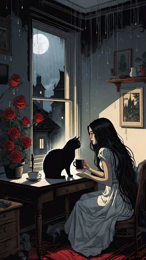 Witch And Cat Art, Black Cat Aesthetic Witch, Black Cat Energy Aesthetic, Girl With Cat Art, Black Cat Girlfriend, Witch With Black Cat, Witch With Cat, Witch And Black Cat, Witches Cat