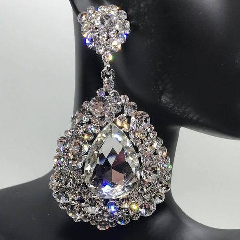 Crystal Costume Jewelry, Homecoming Jewelry, Pageant Jewelry, Pageant Earrings, Queen Earrings, Bridal Earrings Chandelier, Wedding Bride Jewelry, Swarovski Crystal Hearts, Prom Earrings