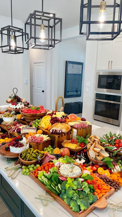 When your niece asks for a grazing table for her 18th birthday and graduation party, you make it happen. 💁🏻‍♀️ . . .… | Instagram Horderve Table Display, Charcuterie Table With Sandwiches, Graduation Party Grazing Table, Dinner Party Grazing Table, Grazing Bar Ideas, Kitchen Counter Grazing Table, Upscale Party Food, Graduation Charcuterie Table, Charcuterie Table Birthday