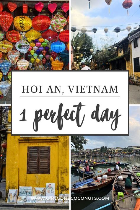 Hoi An is a charming city in Vietnam, renowned for its cobblestone streets & historic bright yellow buildings, each adorned with vibrant lanterns that illuminate the night. The Thu Bon River winds through this UNESCO World Heritage site, enhancing its picturesque & romantic allure while drawing travelers from around the globe. Even with just 1 day, you can capture the essence of Hoi An and experience most of what this small city has to offer. If you are planning a 1-day visit, keep reading to... Vietnam Destinations, Vietnam Itinerary, Hoi An Vietnam, Vietnam Travel Guide, Cobblestone Streets, Small City, Perfect Itinerary, Hoi An, Vietnam Travel