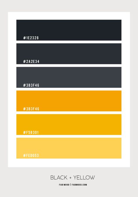 Black and Yellow Color Scheme – Color Palette #52 1 - Fab Mood | Wedding Colours, Wedding Themes, Wedding colour palettes Color Palette For Home, Yellow Color Scheme, Yellow Color Palette, Flat Color Palette, Yellow Palette, Black Color Palette, Color Design Inspiration, Black Color Combination, Yellow Colour Scheme