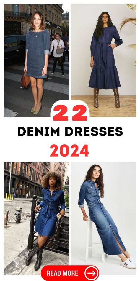 Get inspired on how to pair denim dresses with boots for a timeless look. Whether you're going for a casual day out or a more dressed-up occasion, this combination is a classic that never goes out of style. Blue Jean Dress Outfit Winter, Denim Dress With Sneakers, Blue Jean Dress With Boots, Style A Denim Dress, Denim Dress Style, Jeans Dress Outfit, Denim Dresses Online, Long Denim Dress, Belted Denim Dress